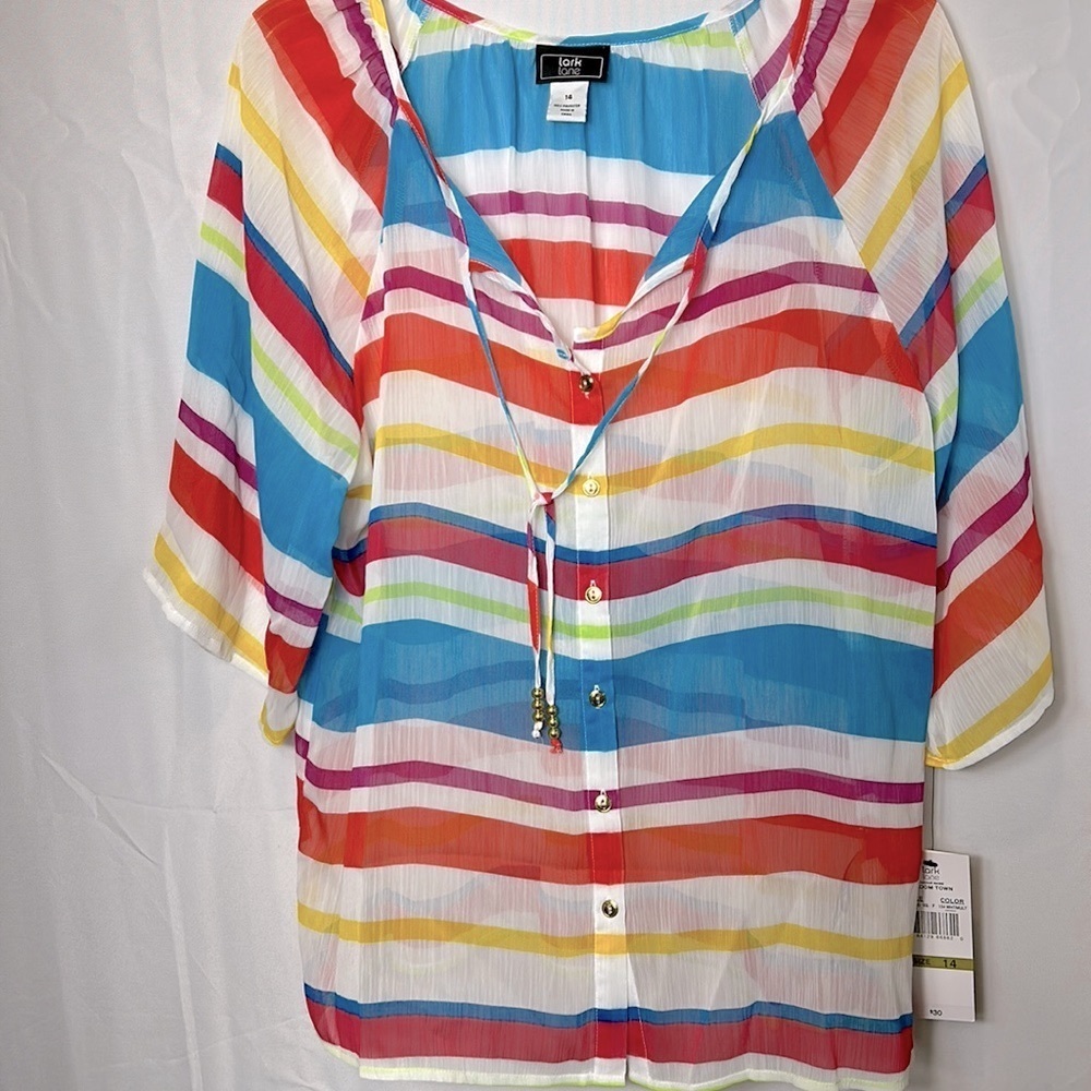 Lark Lane Sheer Button Down Blouse size 14 New.